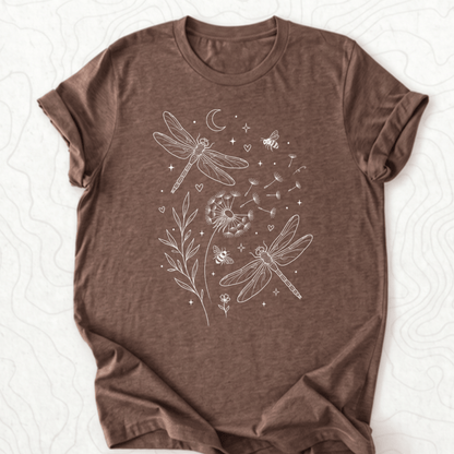 Dragonfly Dandelion Tee - Heather Brown