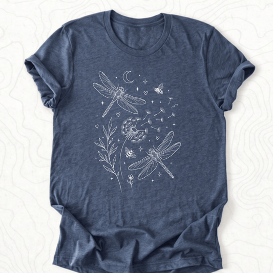 Dragonfly Dandelion Tee - Heather Navy