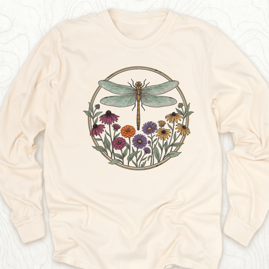 Dragonfly Wildflowers LS T-shirt - Ivory