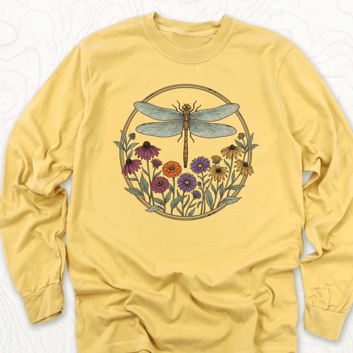 Dragonfly Wildflowers LS T-shirt - Mustard