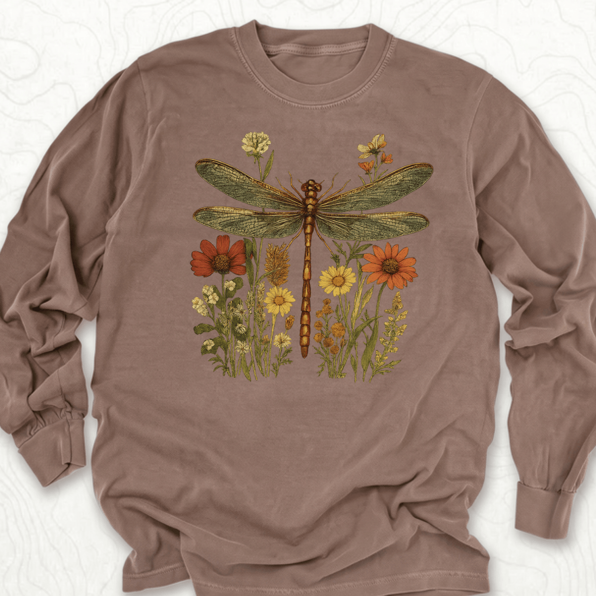 Dragonfly Wildflowers LS T-shirt - Espresso