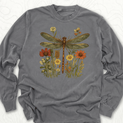 Dragonfly Wildflowers LS T-shirt - Pepper