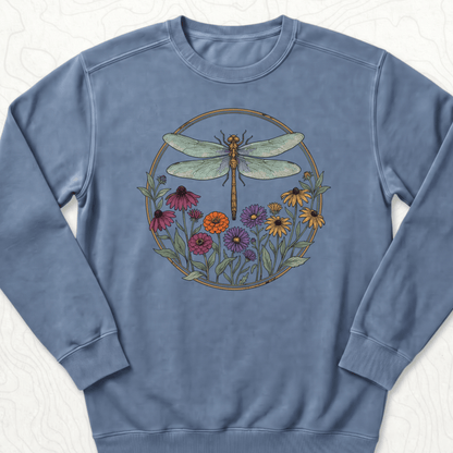 Dragonfly Wildflowers Sweatshirt - Blue Jean