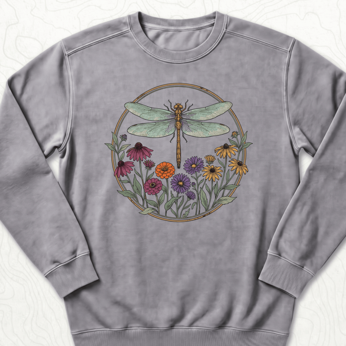 Dragonfly Wildflowers Sweatshirt - Grey