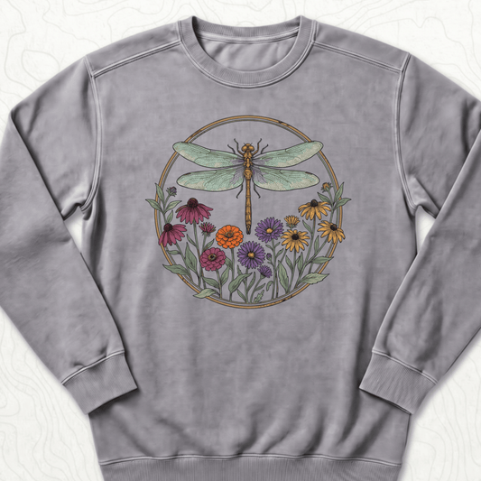 Dragonfly Wildflowers Sweatshirt - Grey