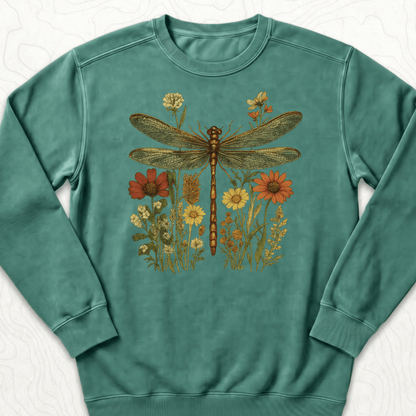 Dragonfly Wildflowers Sweatshirt - Light Green