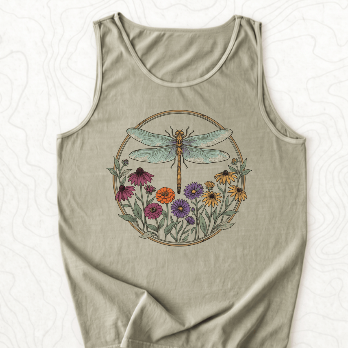 Dragonfly Wildflowers Tank Top - Sandstone