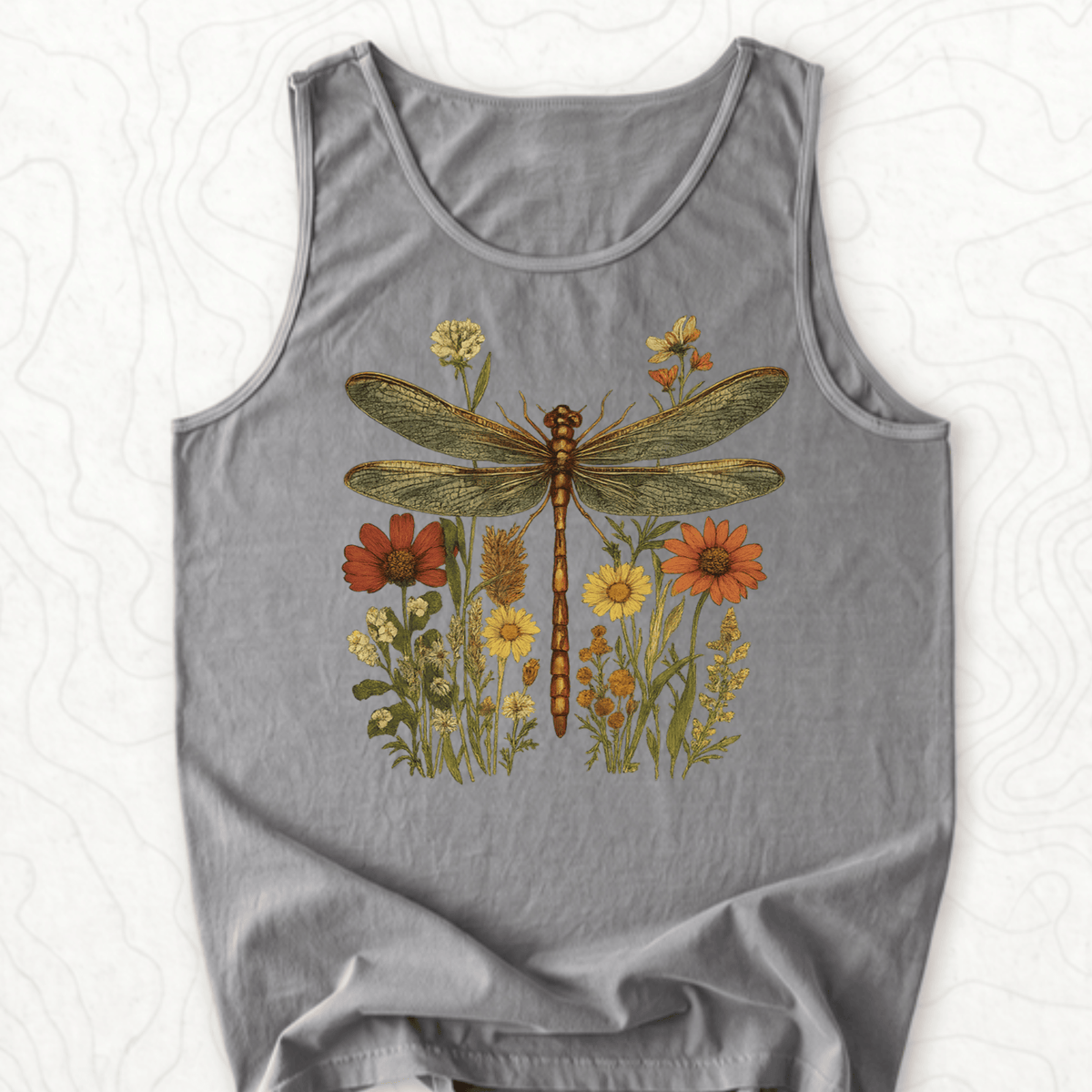 Dragonfly Wildflowers Tank Top - Grey
