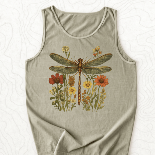 Dragonfly Wildflowers Tank Top - Sandstone
