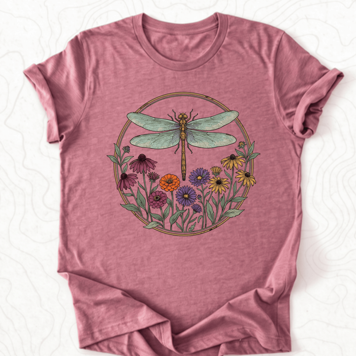 Dragonfly Wildflowers Tee - Heather Mauve