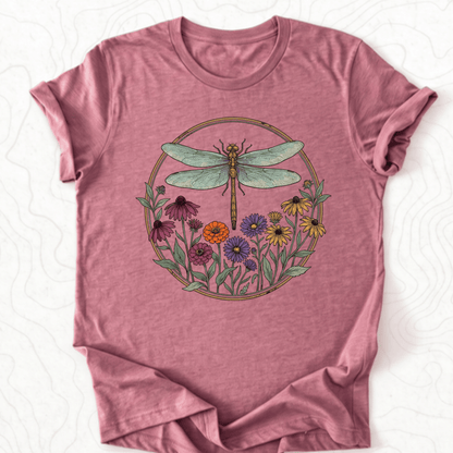 Dragonfly Wildflowers Tee - Heather Mauve