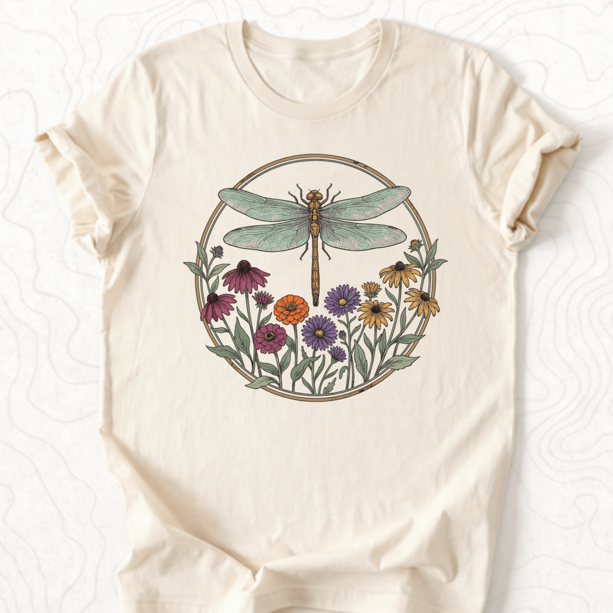 Dragonfly Wildflowers Tee - Natural