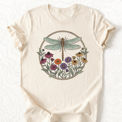 Dragonfly Wildflowers Tee - Natural
