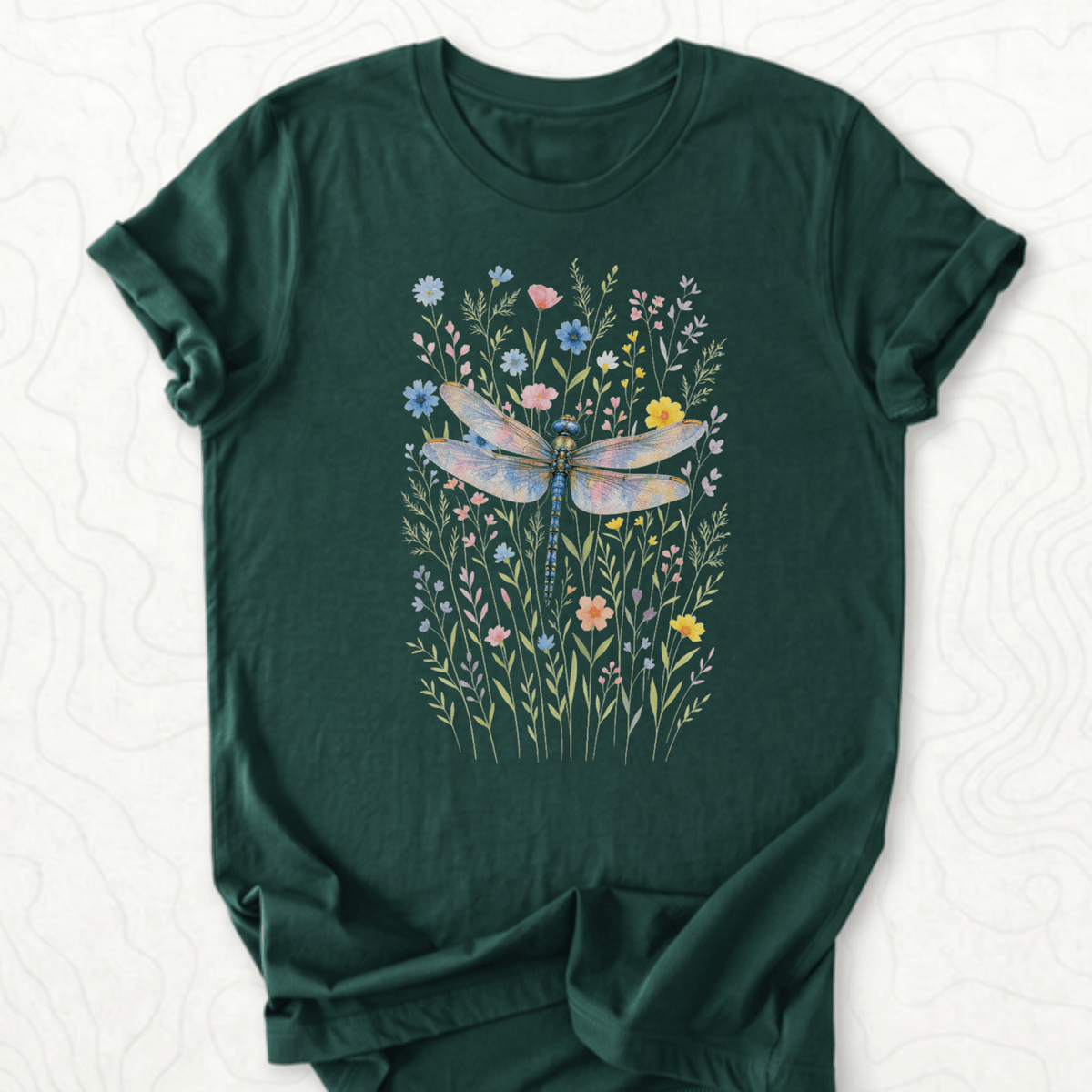 Dragonfly Wildflowers Tee - Forest