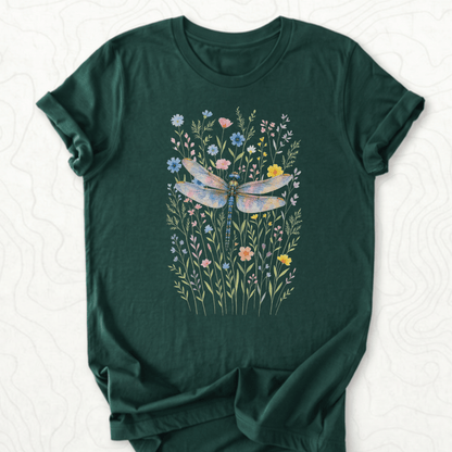 Dragonfly Wildflowers Tee - Forest