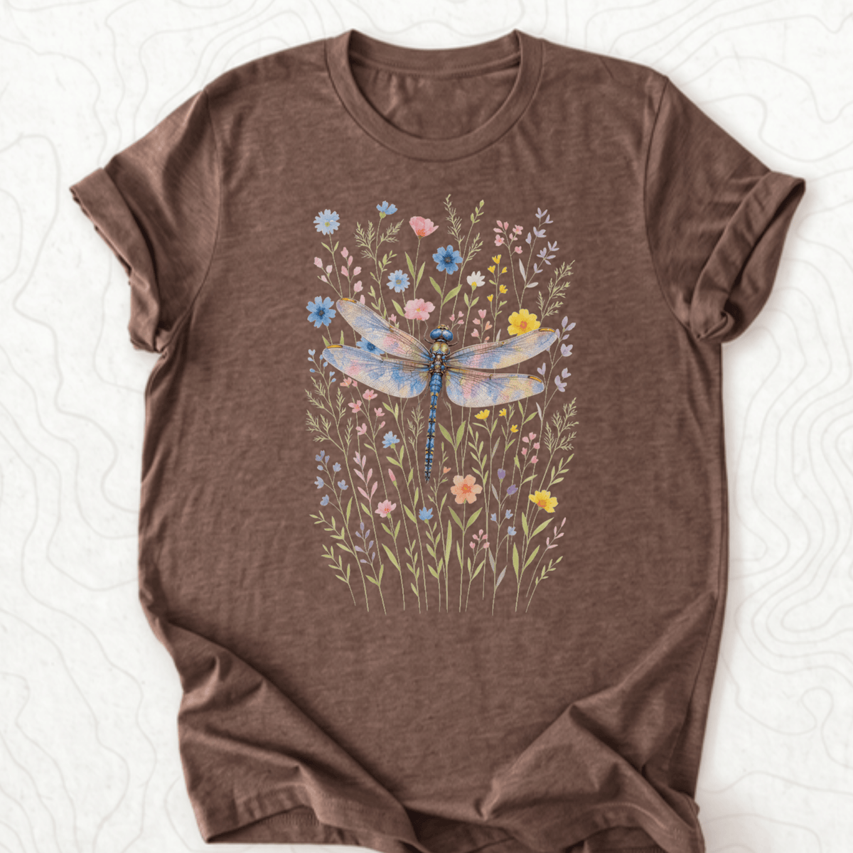 Dragonfly Wildflowers Tee - Heather Brown