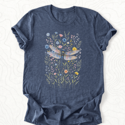 Dragonfly Wildflowers Tee - Heather Navy