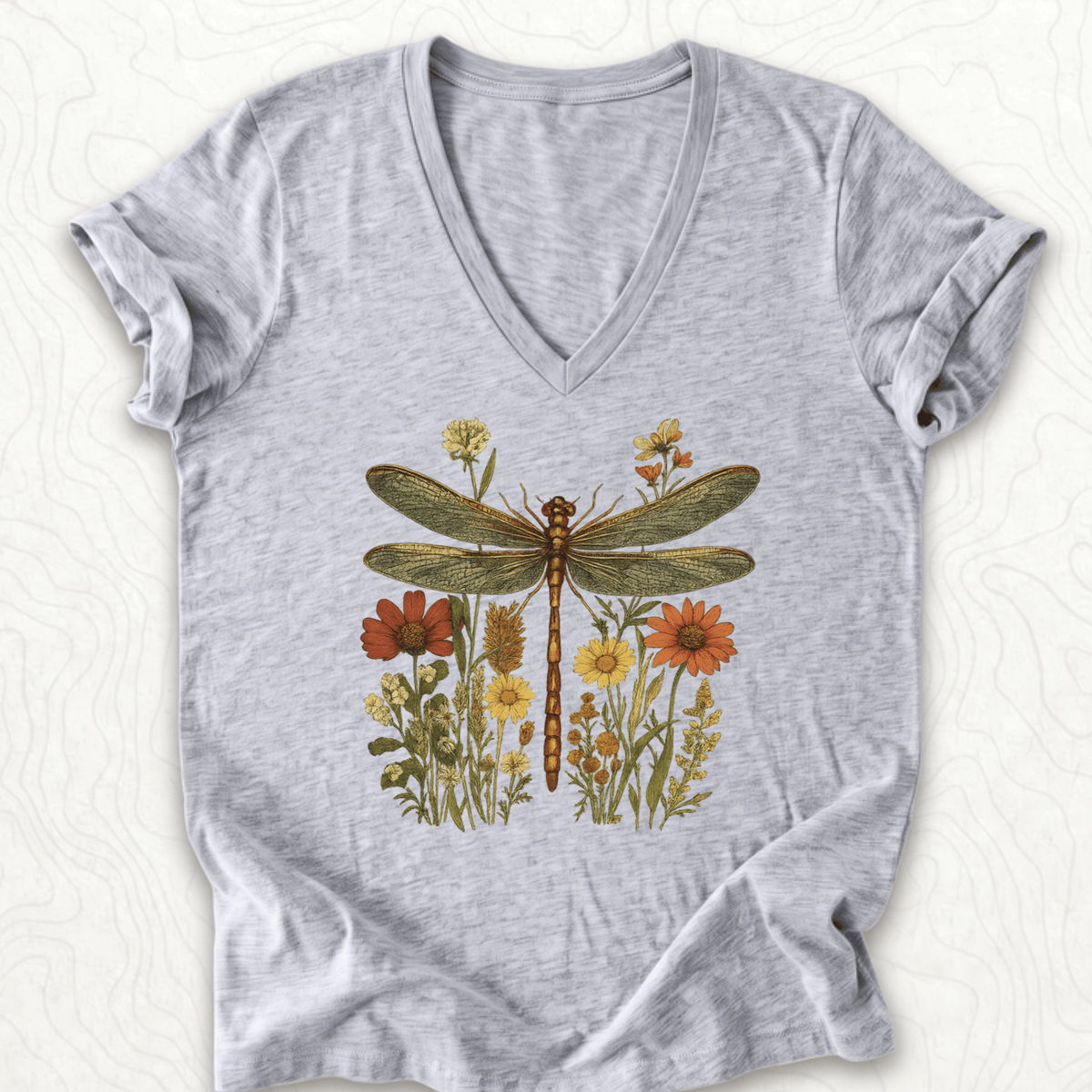 Dragonfly Wildflowers V-Neck - Athletic Heather