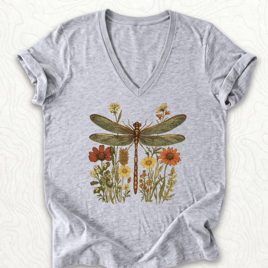 Dragonfly Wildflowers V-Neck - Athletic Heather