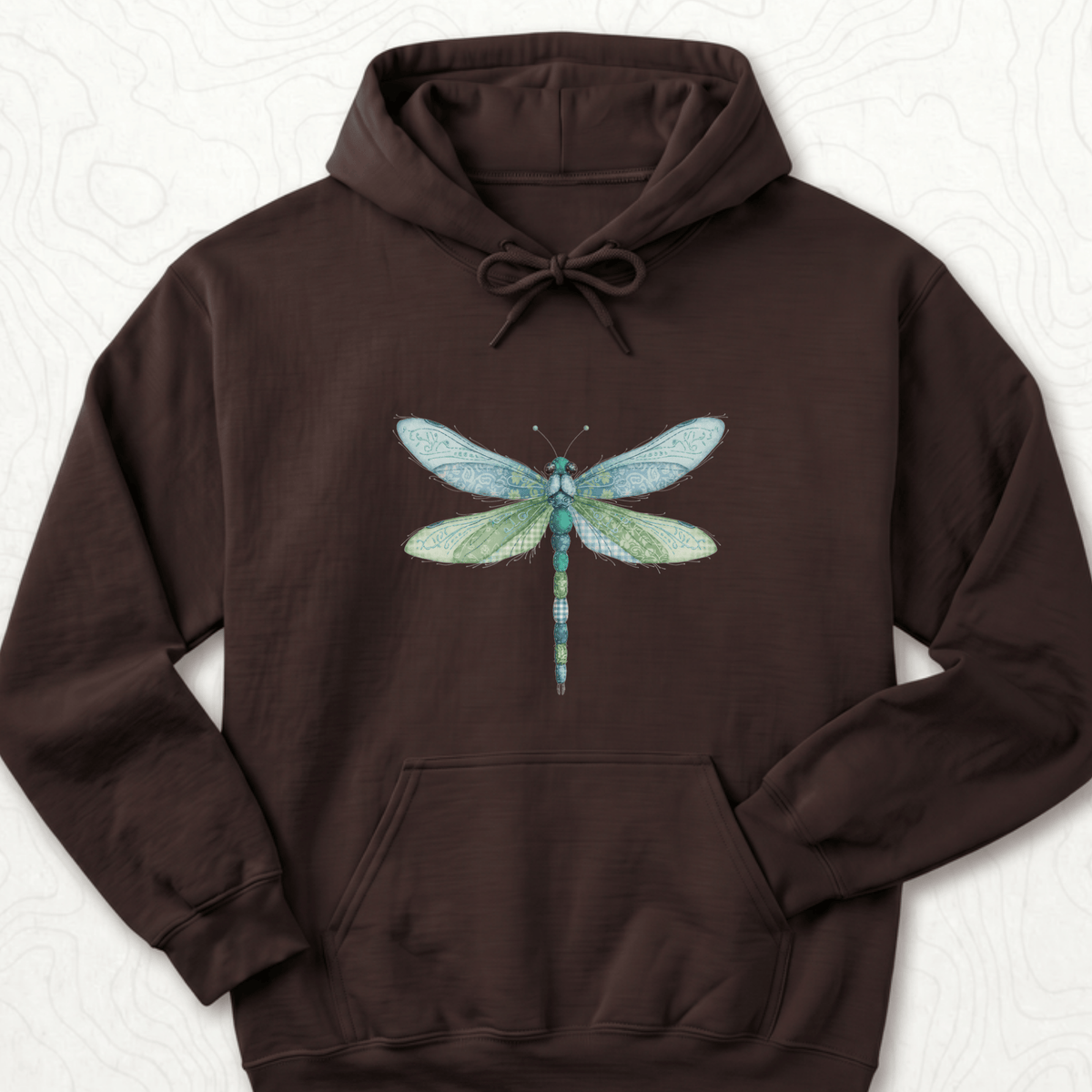 Faux Patchwork Dragonfly Hoodie - Dark Chocolate