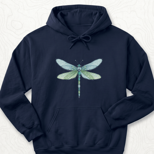 Faux Patchwork Dragonfly Hoodie - Navy