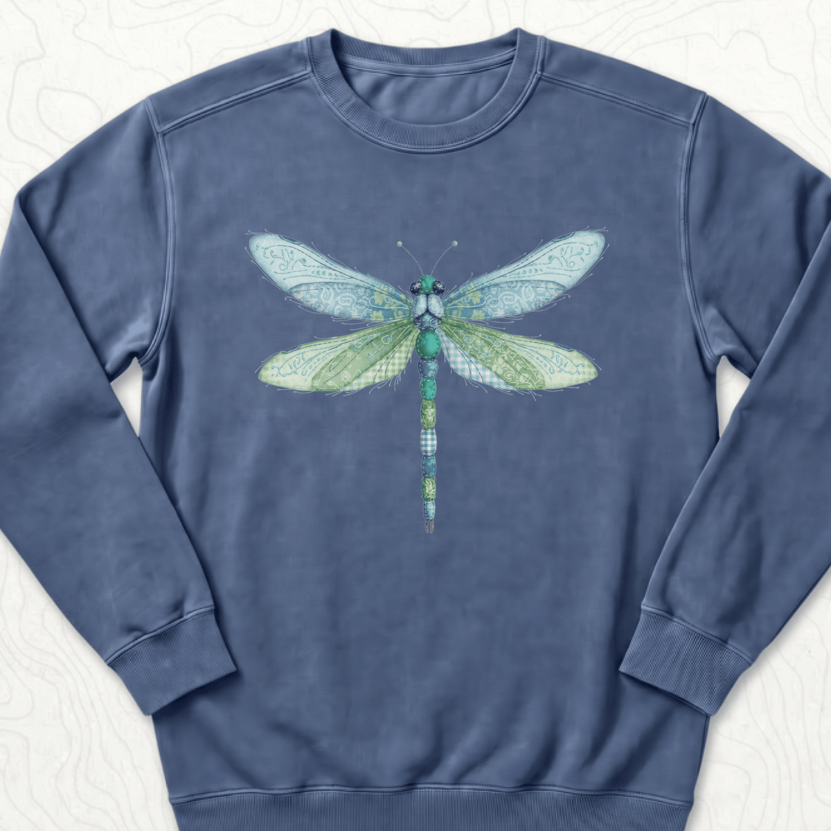 Faux Patchwork Dragonfly Sweatshirt - Denim