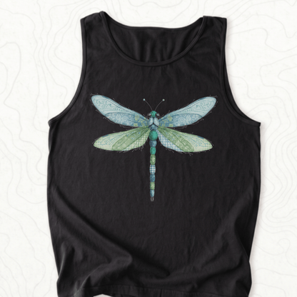 Faux Patchwork Dragonfly Tank Top - Black