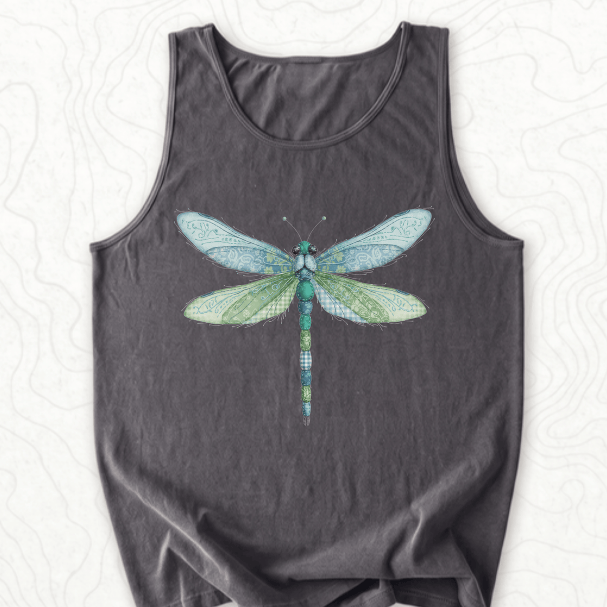 Faux Patchwork Dragonfly Tank Top - Pepper