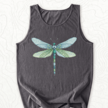 Faux Patchwork Dragonfly Tank Top - Pepper