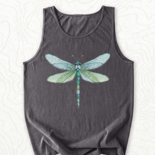 Faux Patchwork Dragonfly Tank Top - Pepper