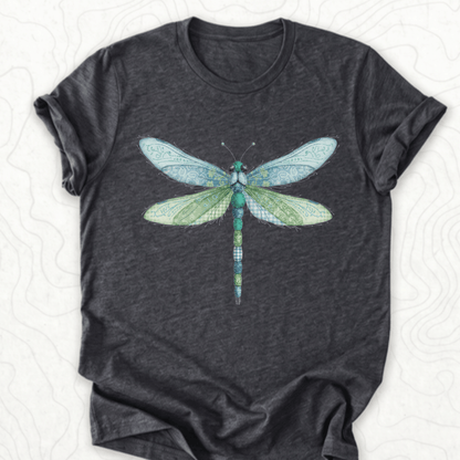 Faux Patchwork Dragonfly Tee - Dark Grey Heather