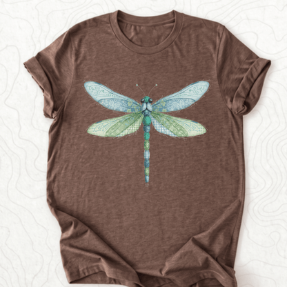 Faux Patchwork Dragonfly Tee - Heather Brown