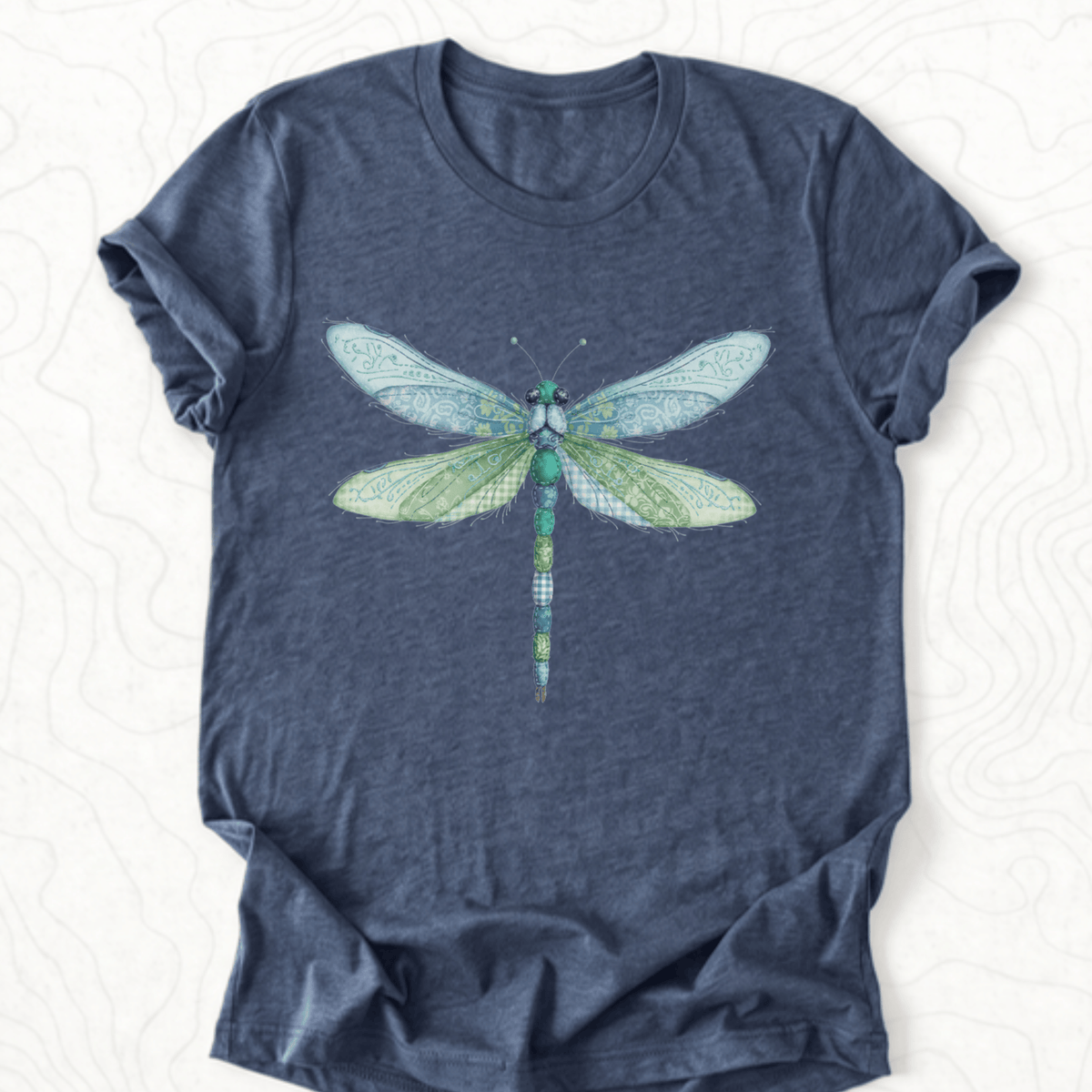 Faux Patchwork Dragonfly Tee - Heather Navy