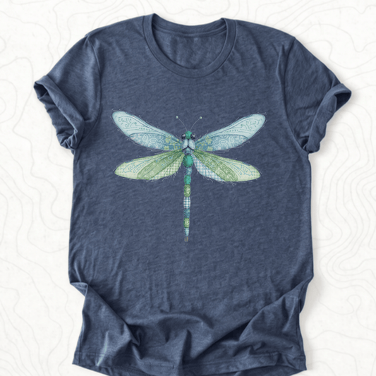 Faux Patchwork Dragonfly Tee - Heather Navy
