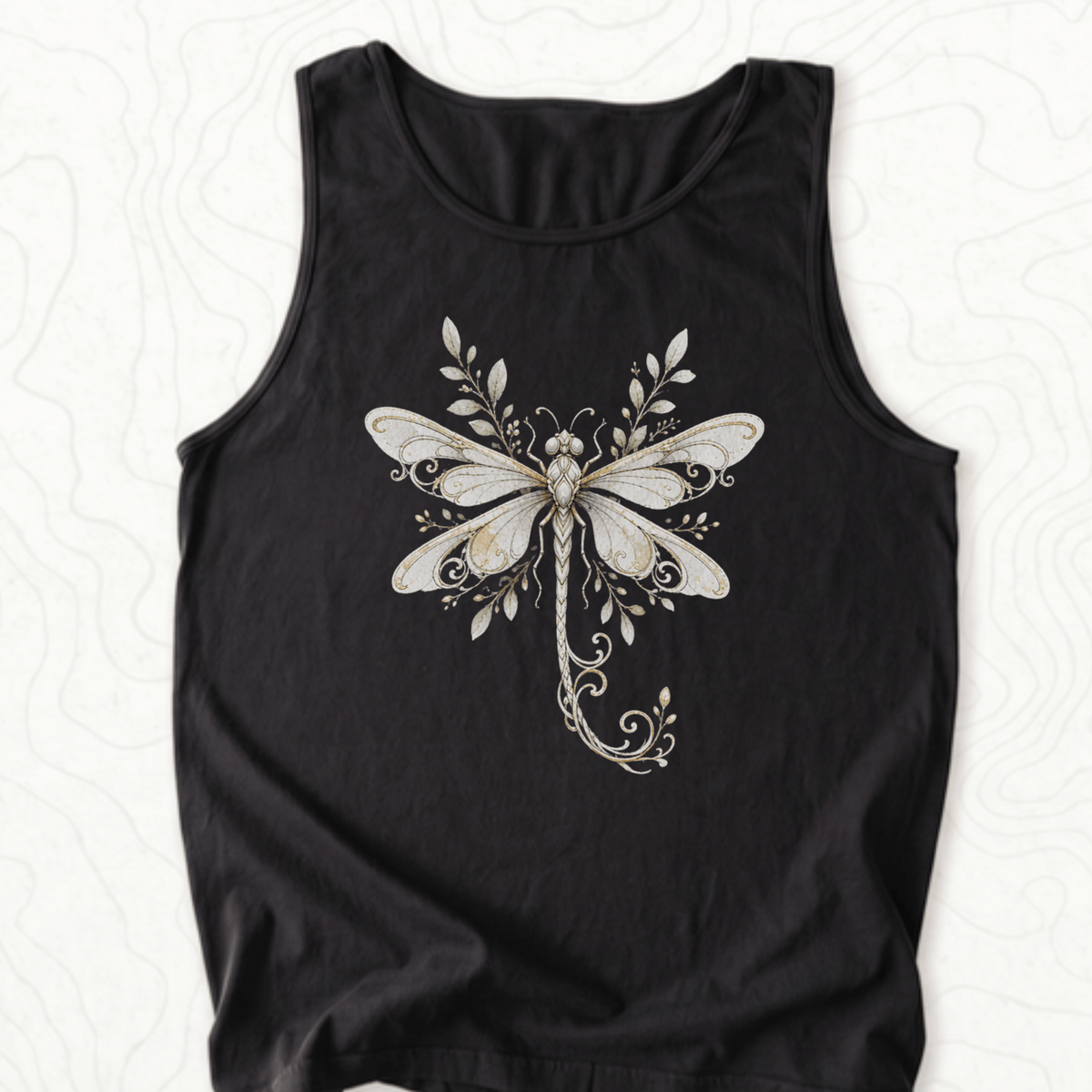 Elegant Dragonfly Tank Top - Black