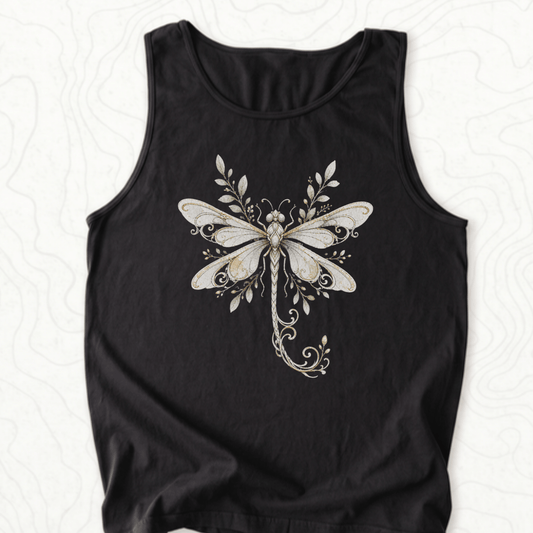Elegant Dragonfly Tank Top - Black