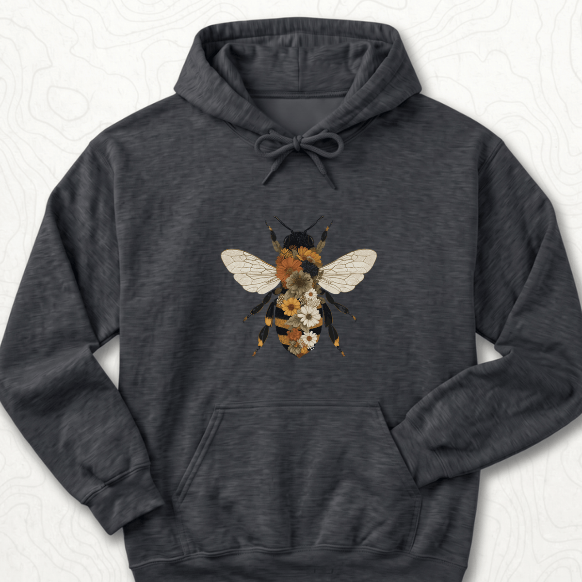 Floral Bee Hoodie - Dark Heather