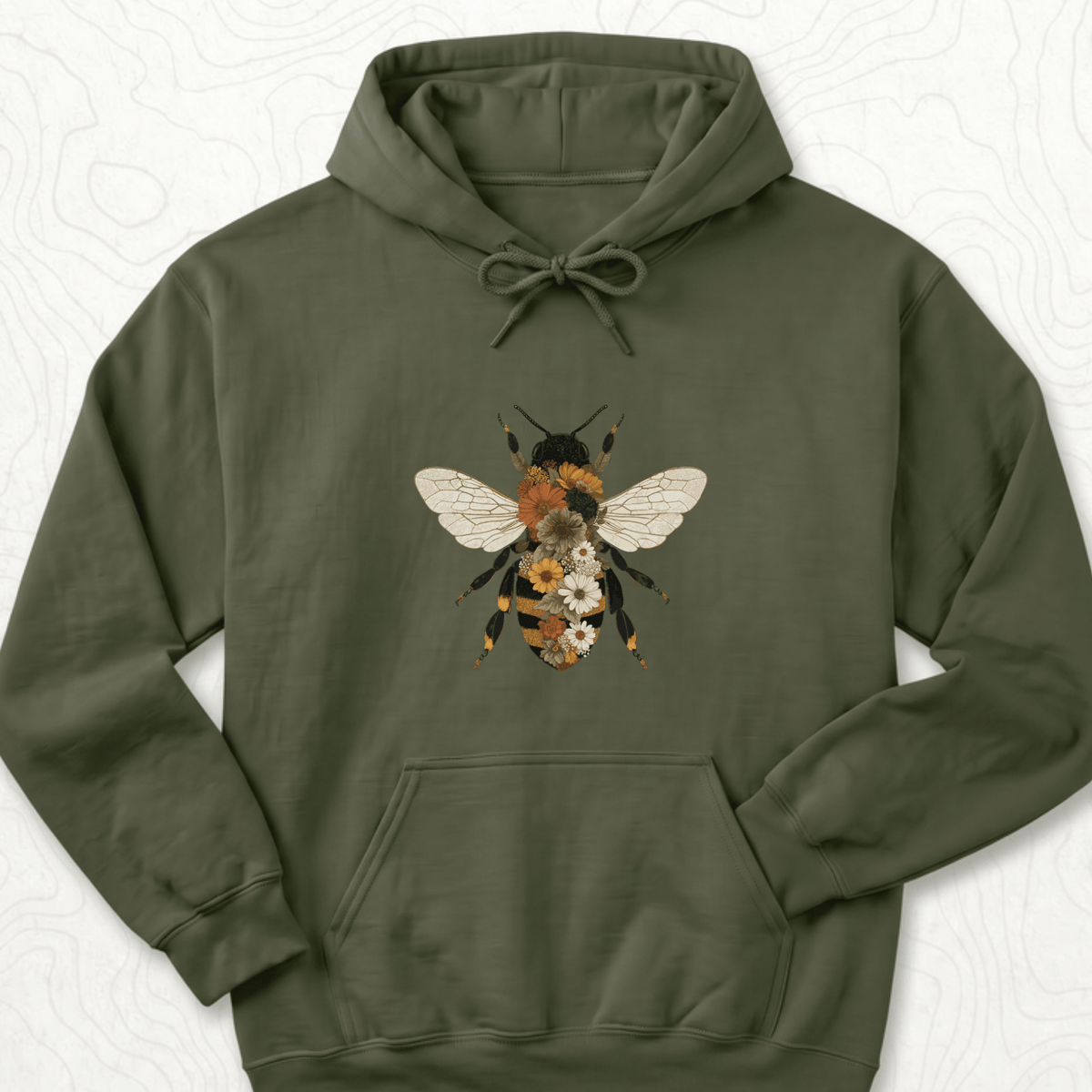 Floral Bee Hoodie - Military Green