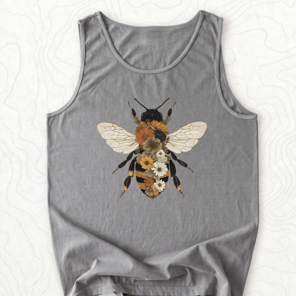 Floral Bee Tank Top - Grey