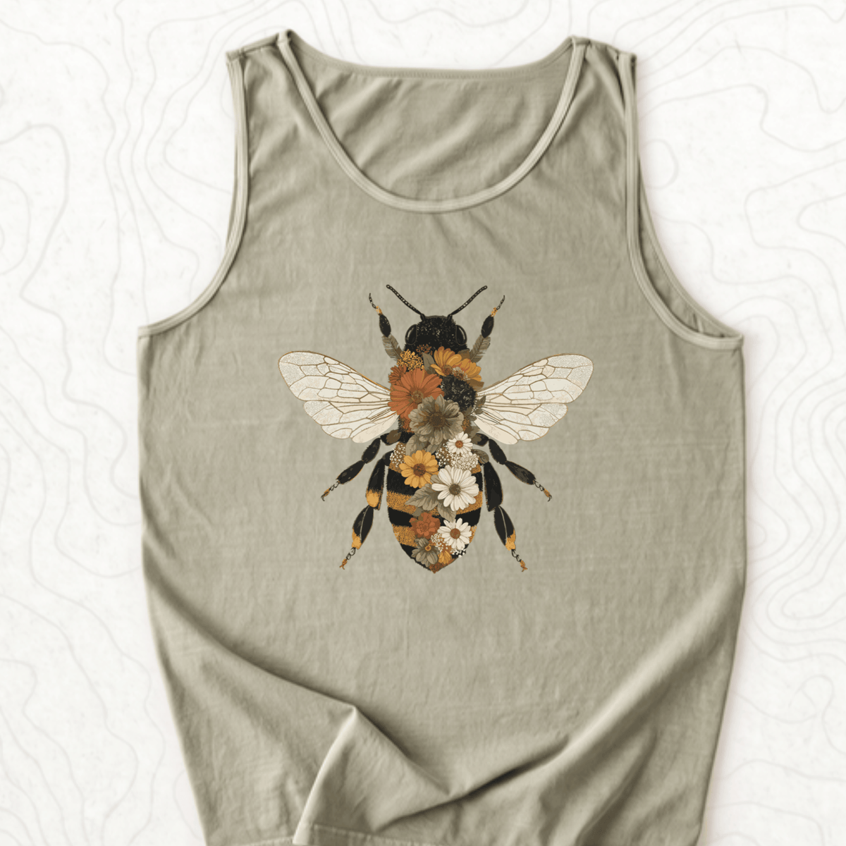Floral Bee Tank Top - Sandstone