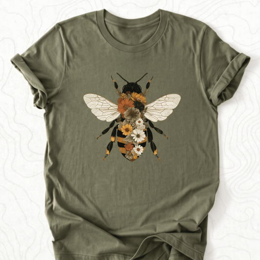 Floral Bee Tee - Military Green