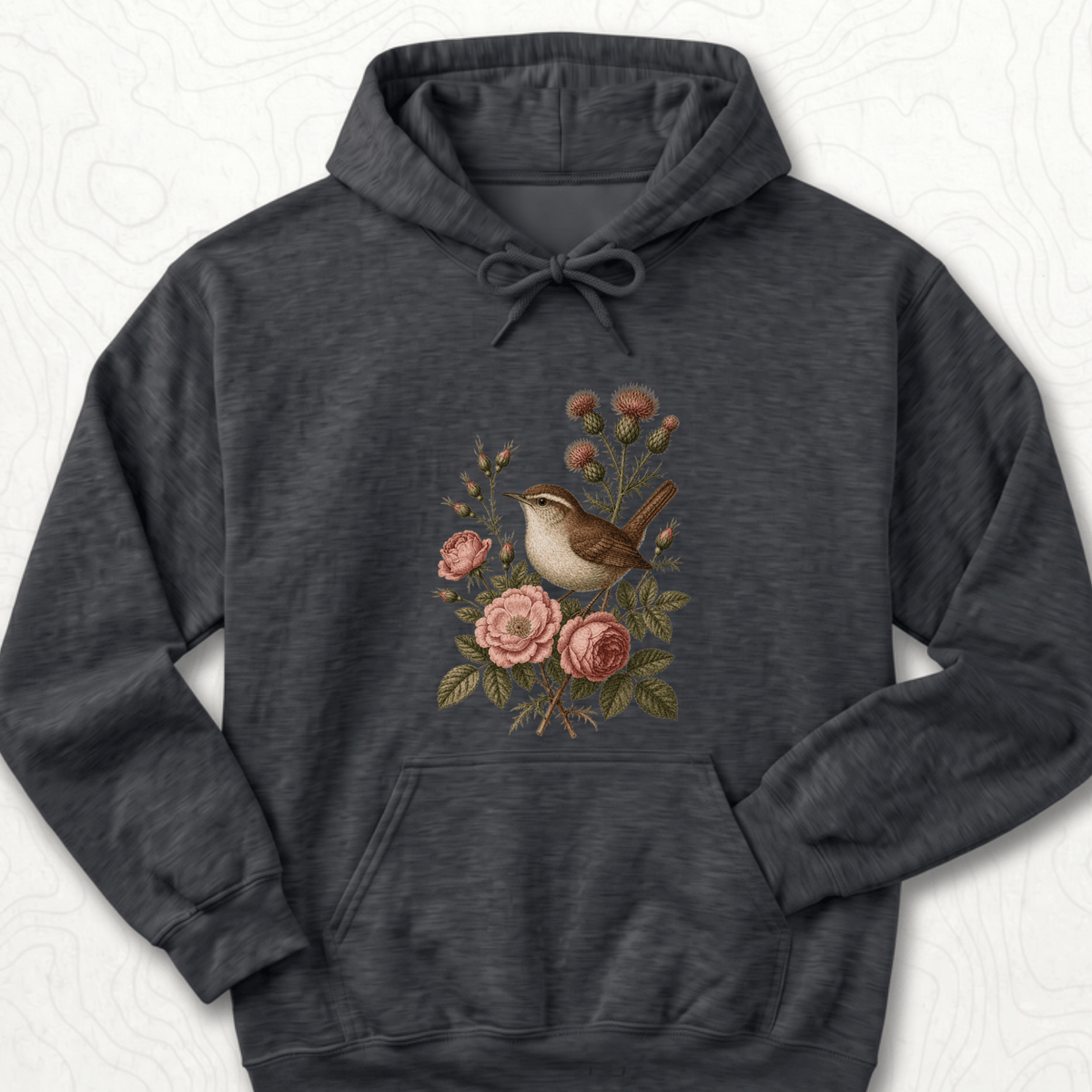 Floral Bird Hoodie - Dark Heather
