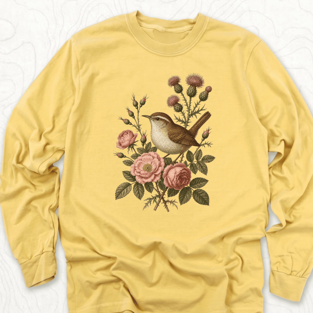 Floral Bird LS T-shirt - Mustard
