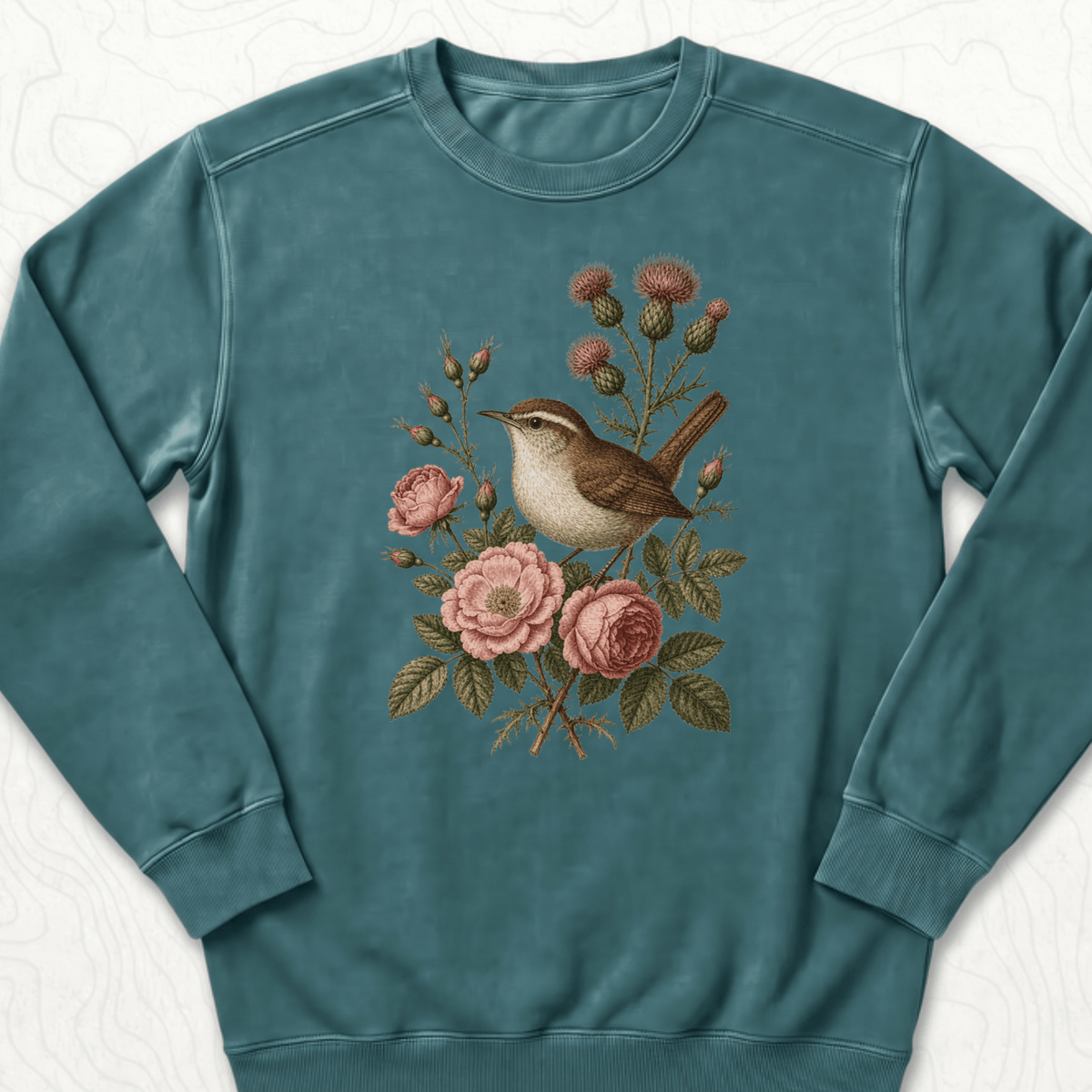 Floral Bird Sweatshirt - Blue Spruce