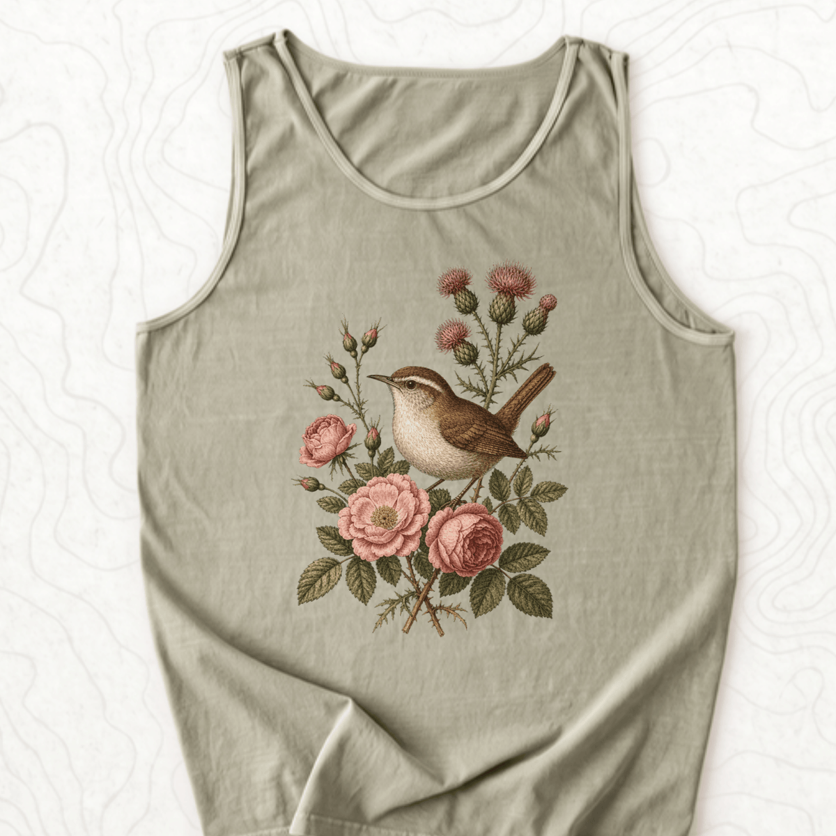 Floral Bird Tank Top - Sandstone