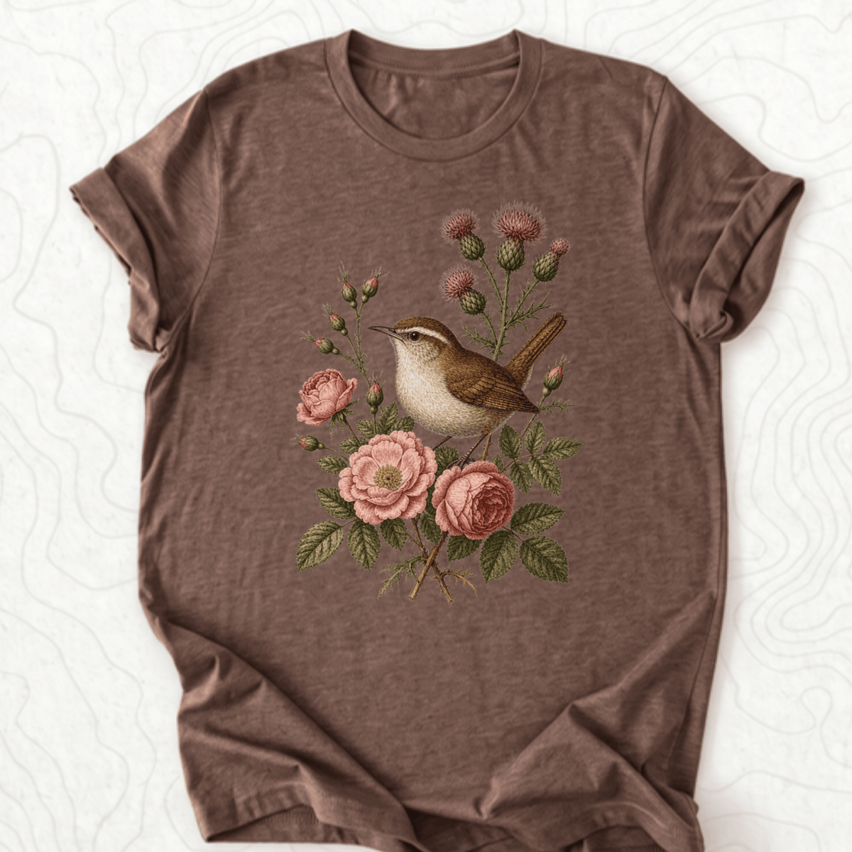 Floral Bird Tee - Heather Brown