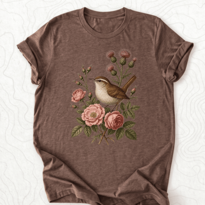 Floral Bird Tee - Heather Brown