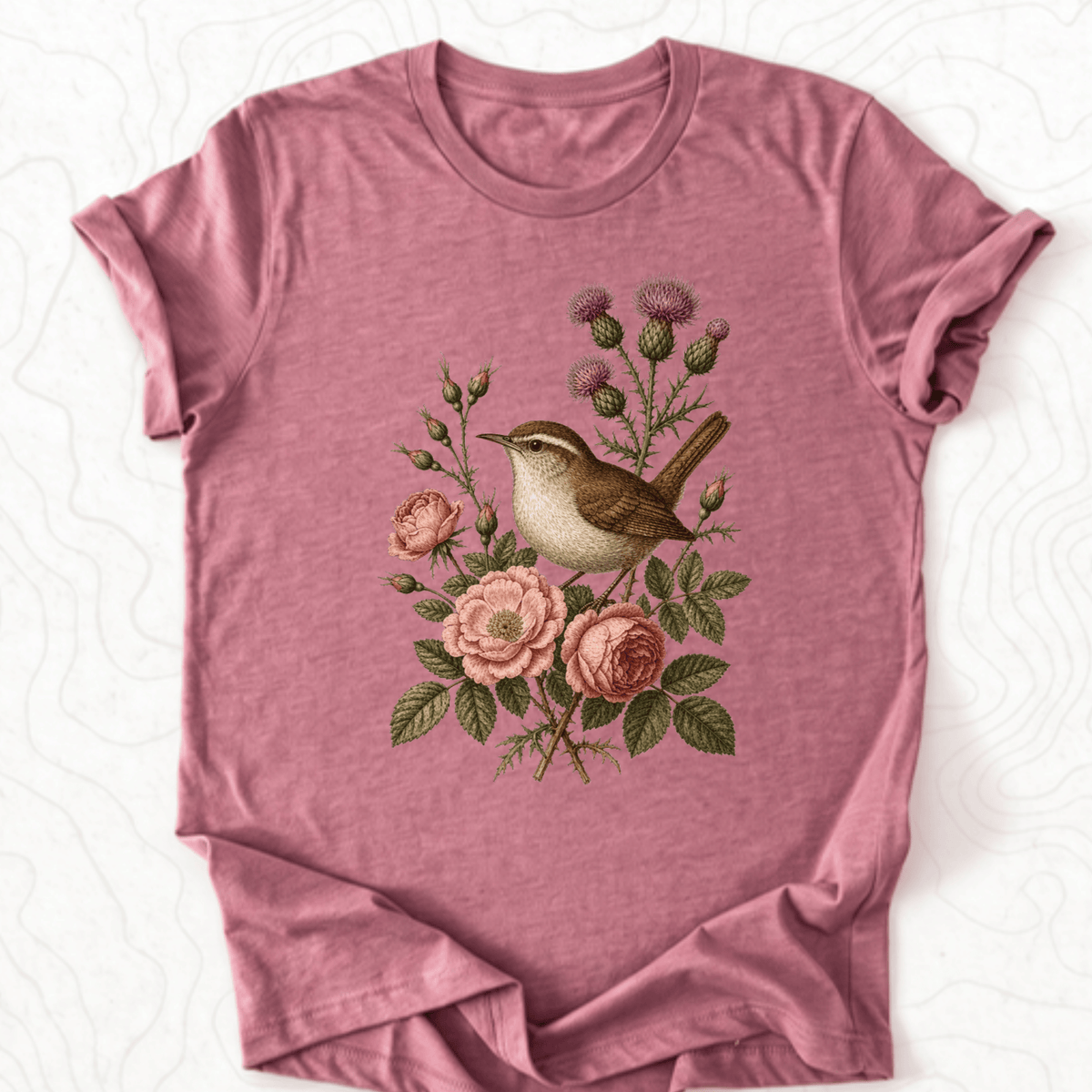 Floral Bird Tee - Heather Mauve