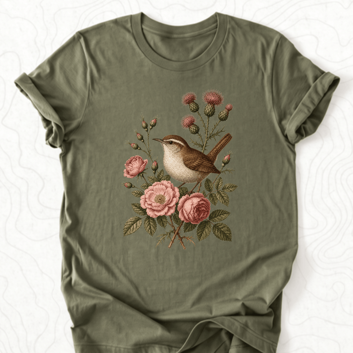 Floral Bird Tee - Military Green