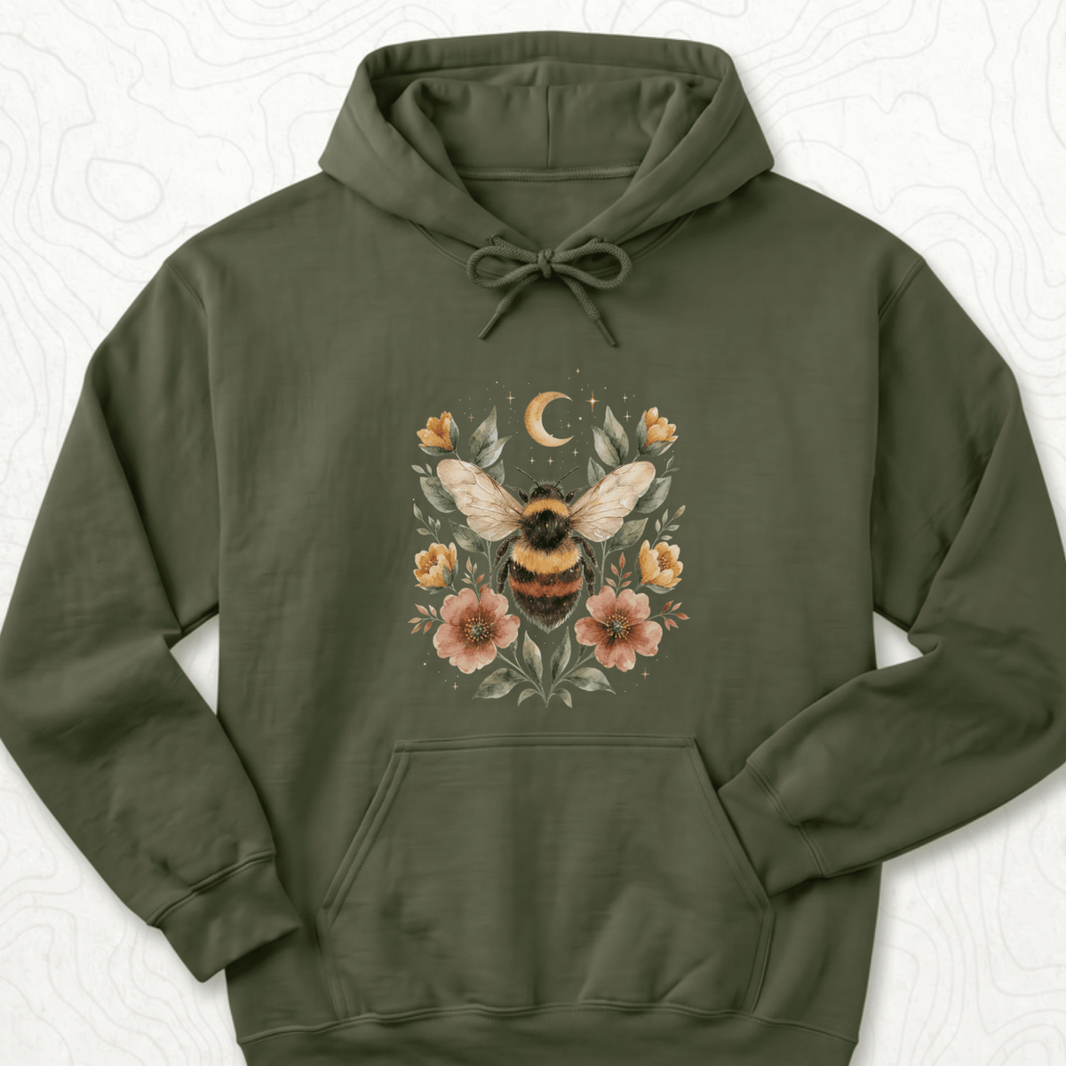 Floral Bumblebee Hoodie - Military Green